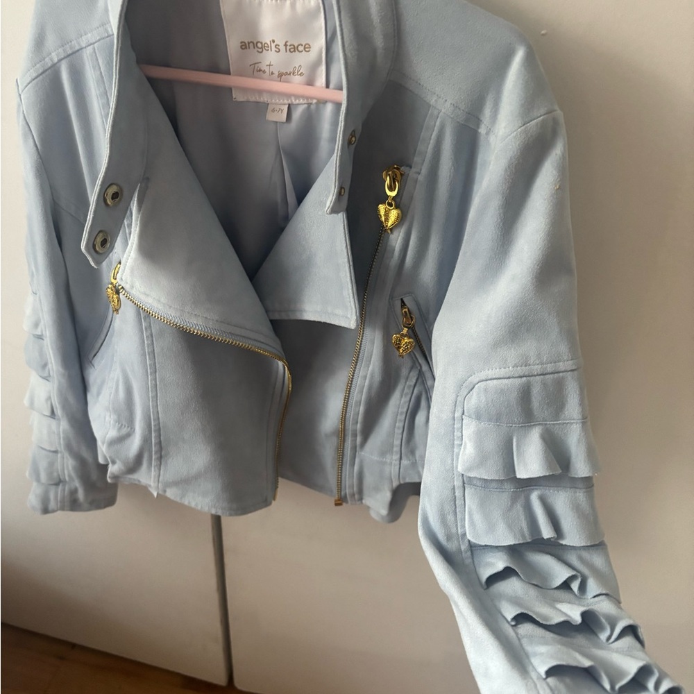 Girls Blue Faux Suede Biker Jacket